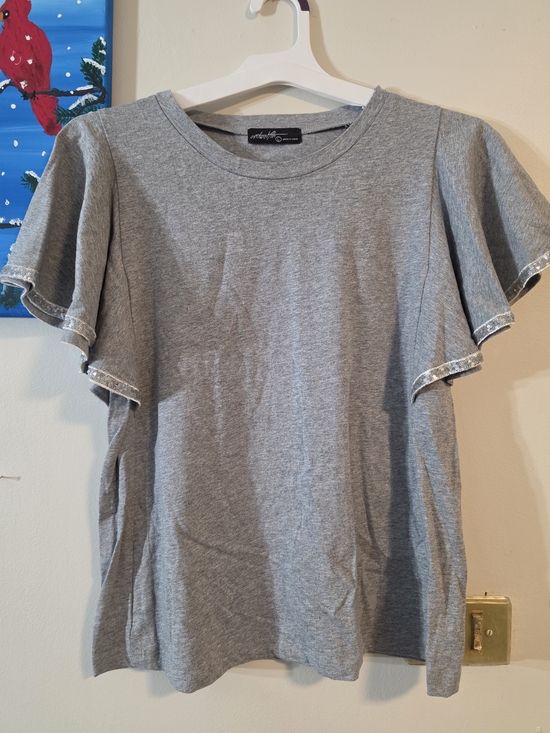 Twelve By Ontwelfth Tops - Ontwelfth Crew Neck Flutter Sleeve Top - Gray / Boutique